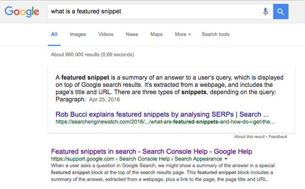A screenshot of Google's "featured snippet" featured snippet